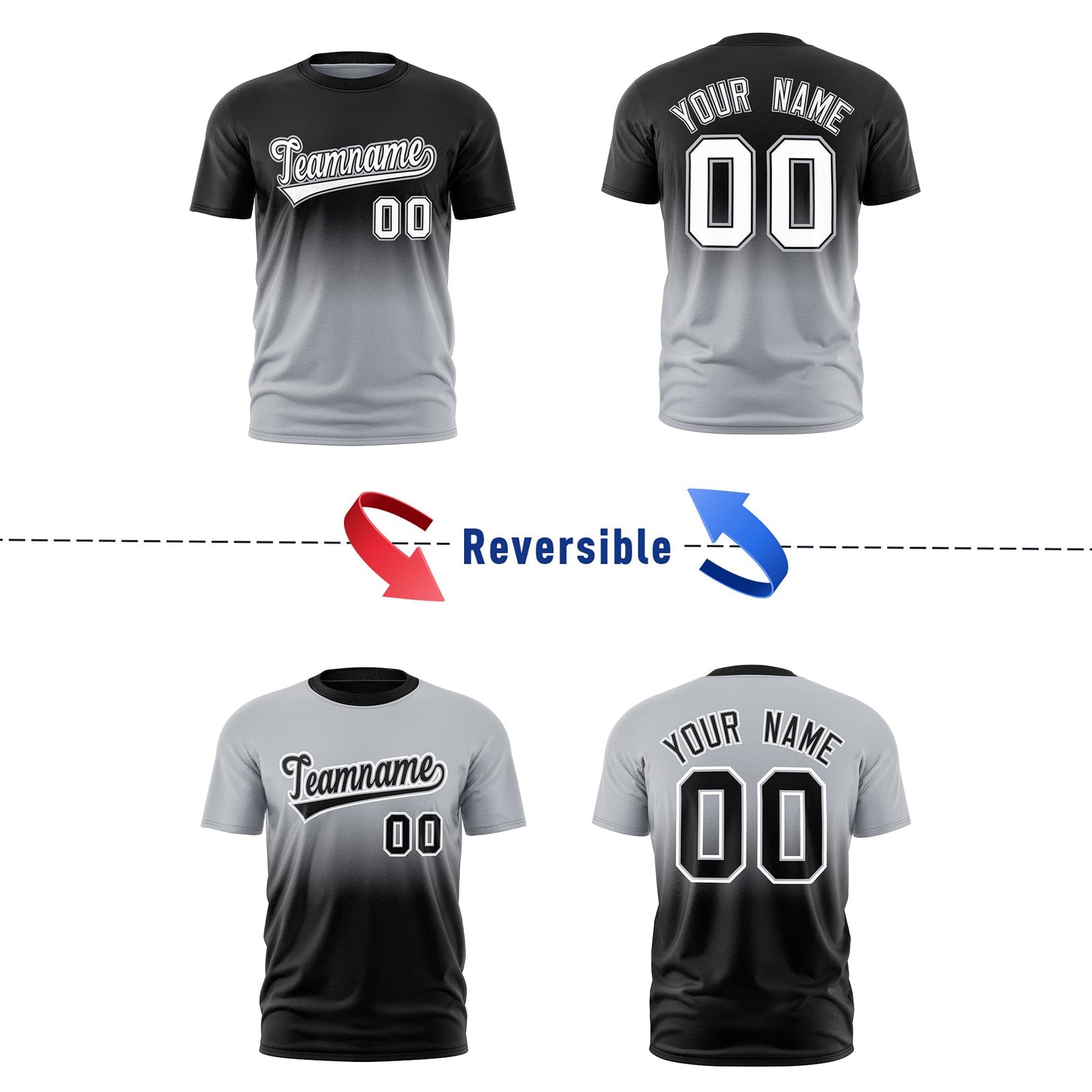 Custom Silver Black Gradient Fashion Reversible Quick Dry T-shirt| KXKSHOP
