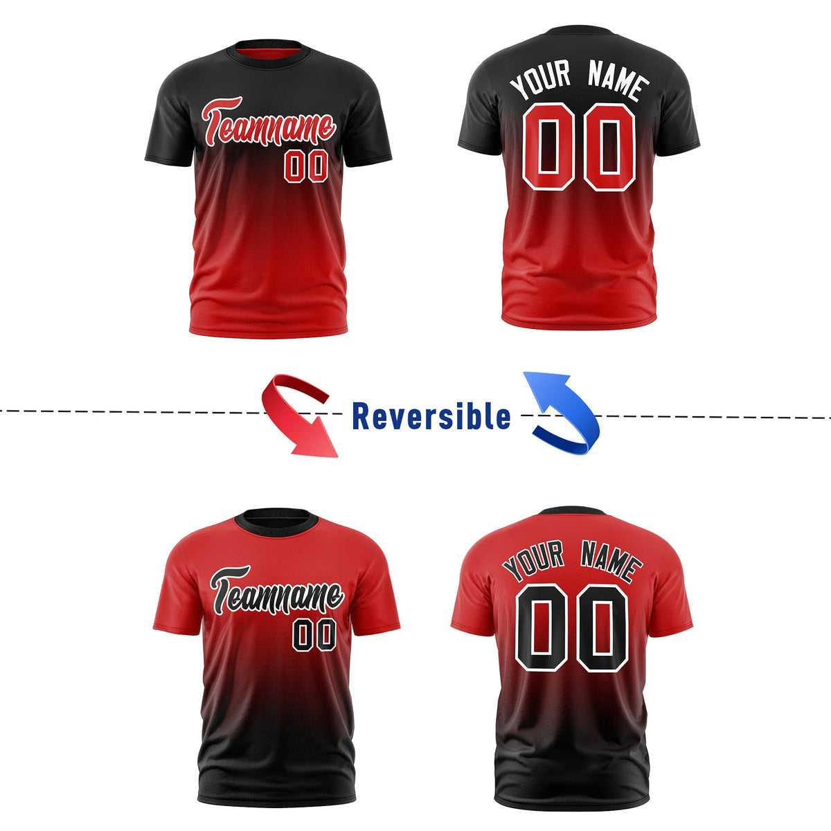 Custom Red Black Gradient Fashion Reversible Lightweight T-shirt| KXKSHOP