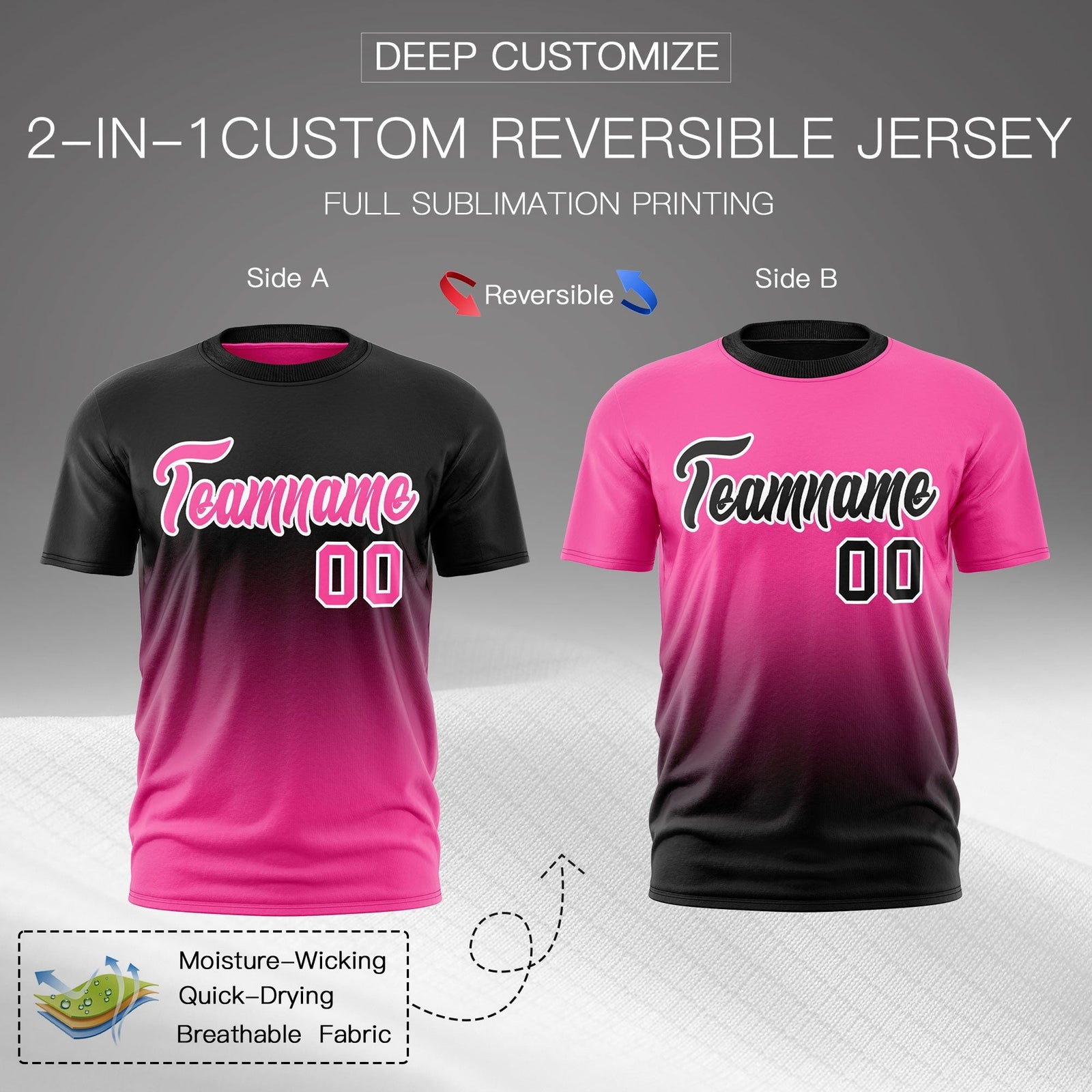 Custom Pink Black Gradient Fashion Reversible Quick Dry T-shirt| KXKSHOP