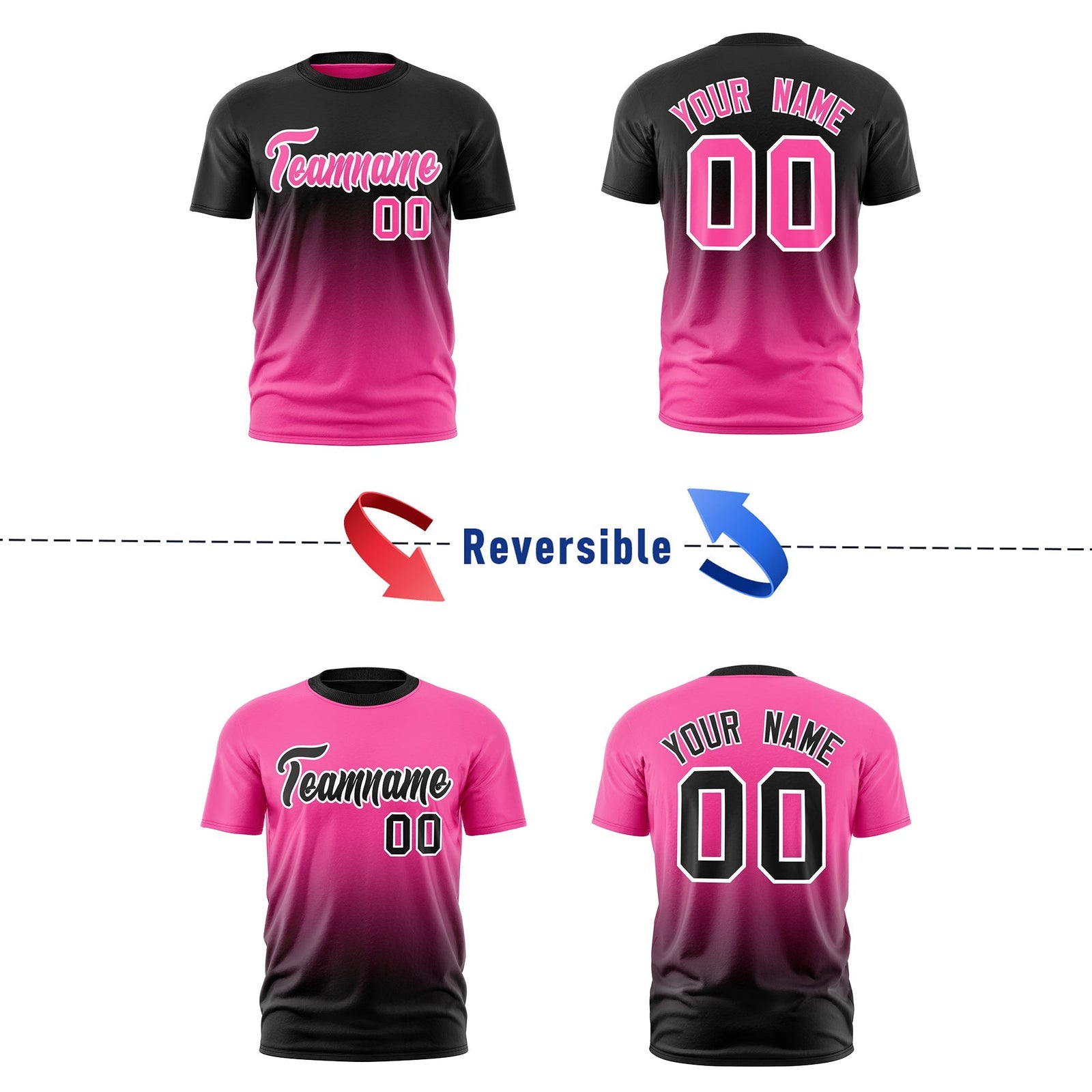 Custom Pink Black Gradient Fashion Reversible Quick Dry T-shirt| KXKSHOP