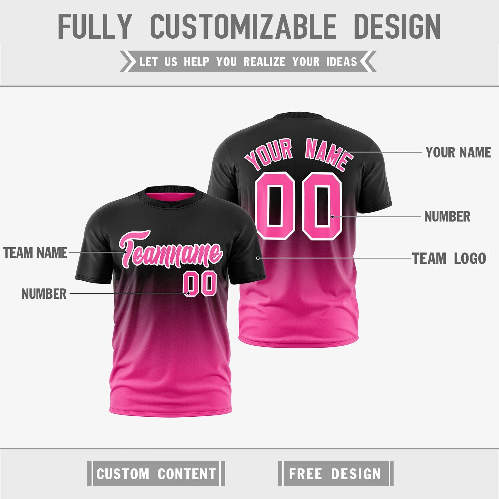 Custom Pink Black Gradient Fashion Reversible Quick Dry T-shirt| KXKSHOP