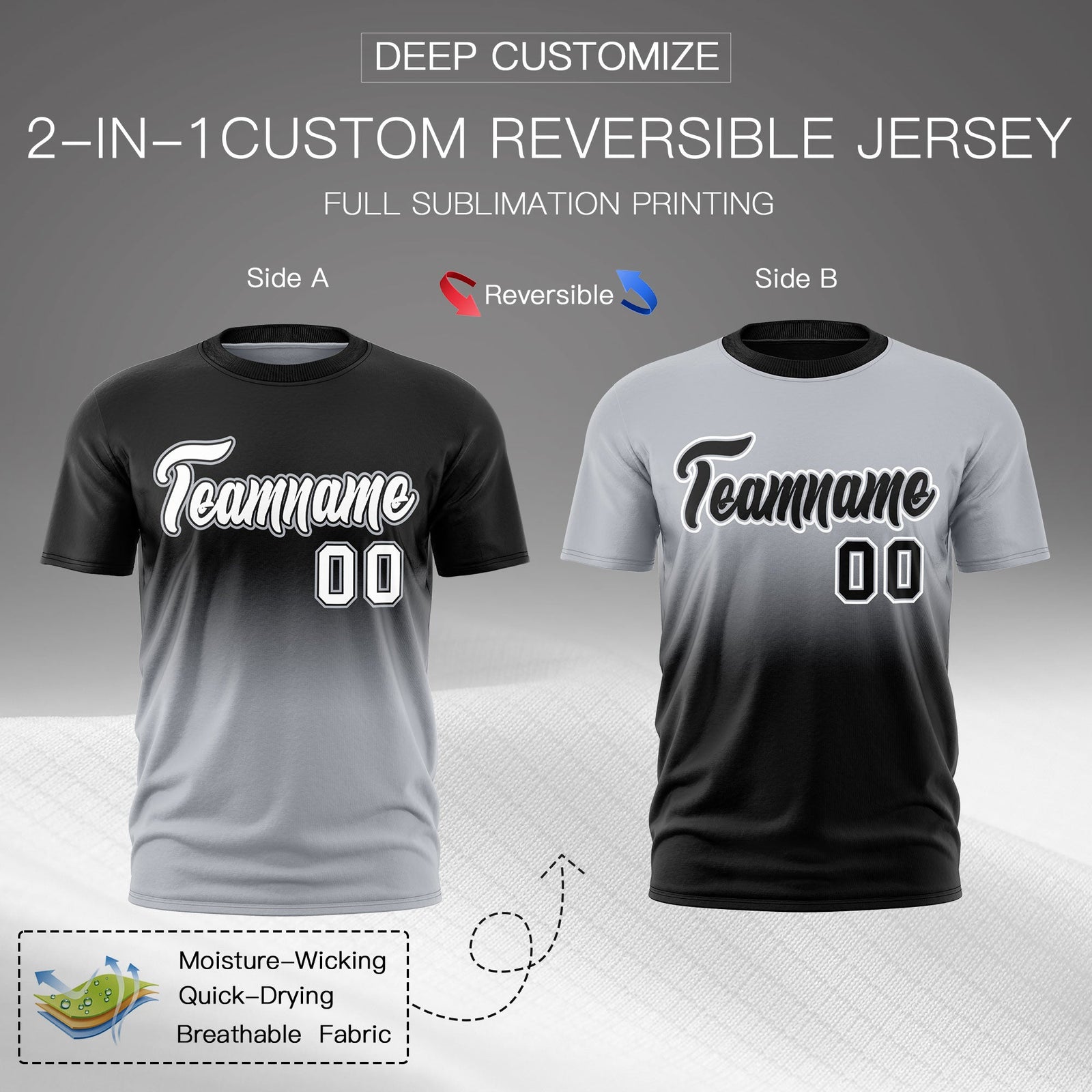 Custom Silver Black Gradient Fashion Reversible Quick Dry T-shirt| KXKSHOP