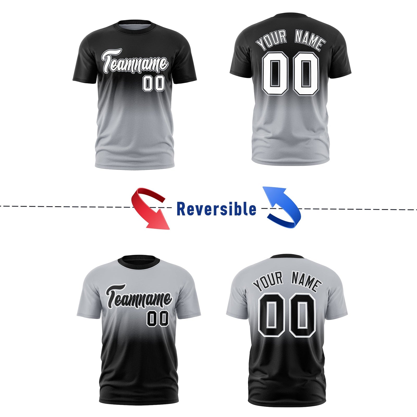 Custom Silver Black Gradient Fashion Reversible Quick Dry T-shirt| KXKSHOP