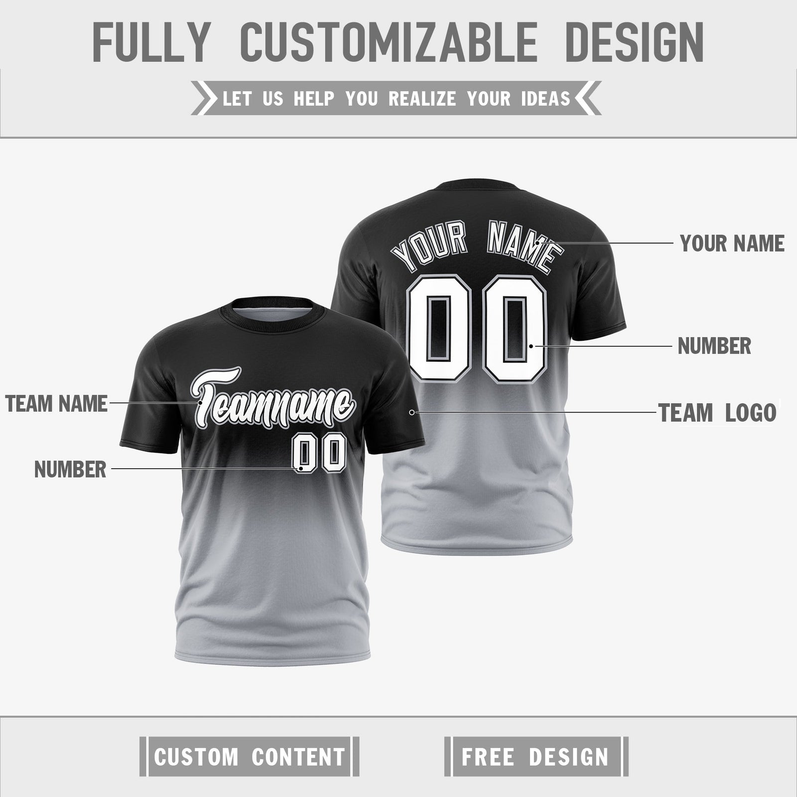 Custom Silver Black Gradient Fashion Reversible Quick Dry T-shirt| KXKSHOP