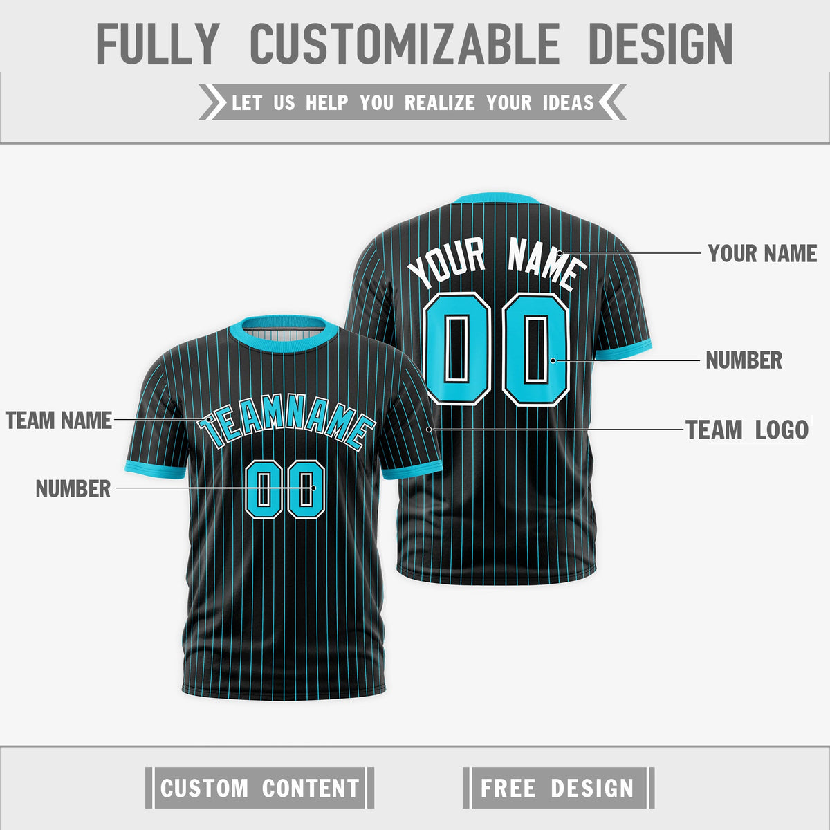 Custom Sky Blue Black White Reversible Stripe Fashion T-shirt| KXKSHOP