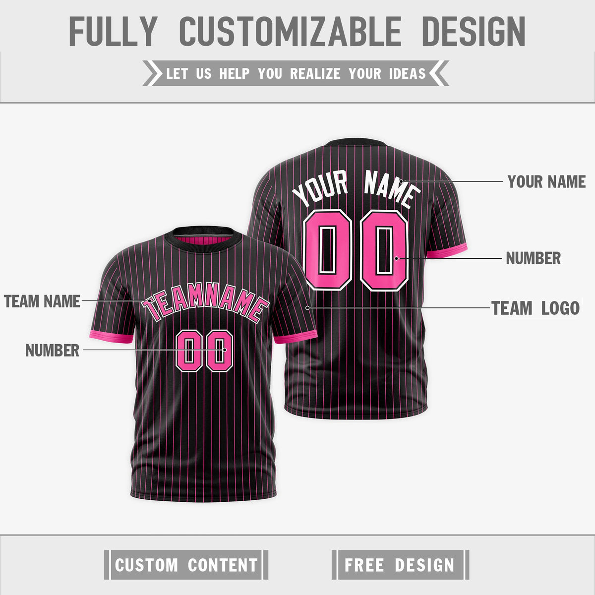 Custom Pink Black White Reversible Stripe Fashion T-shirt| KXKSHOP