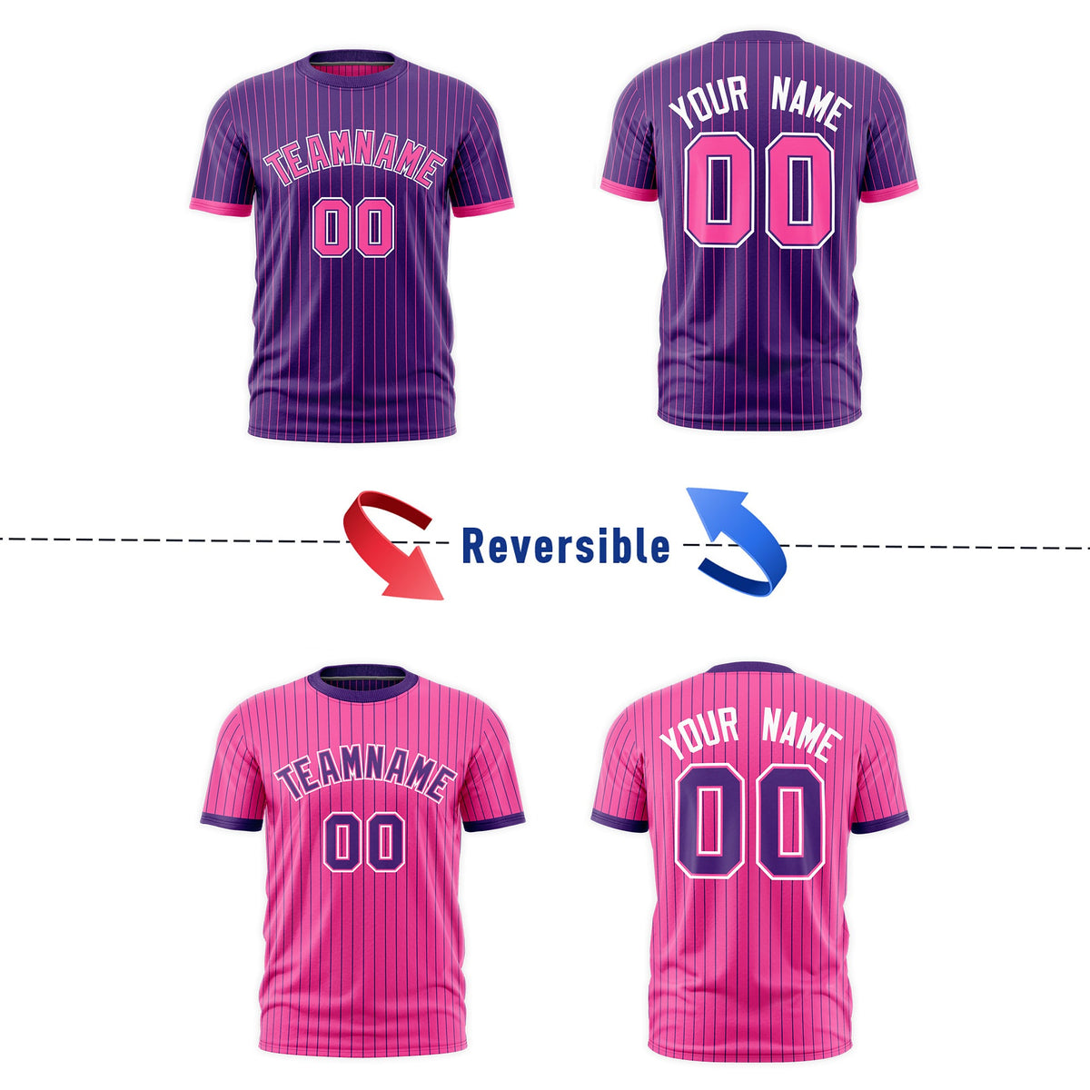 Custom Pink Purple White Reversible Stripe Fashion T-shirt| KXKSHOP