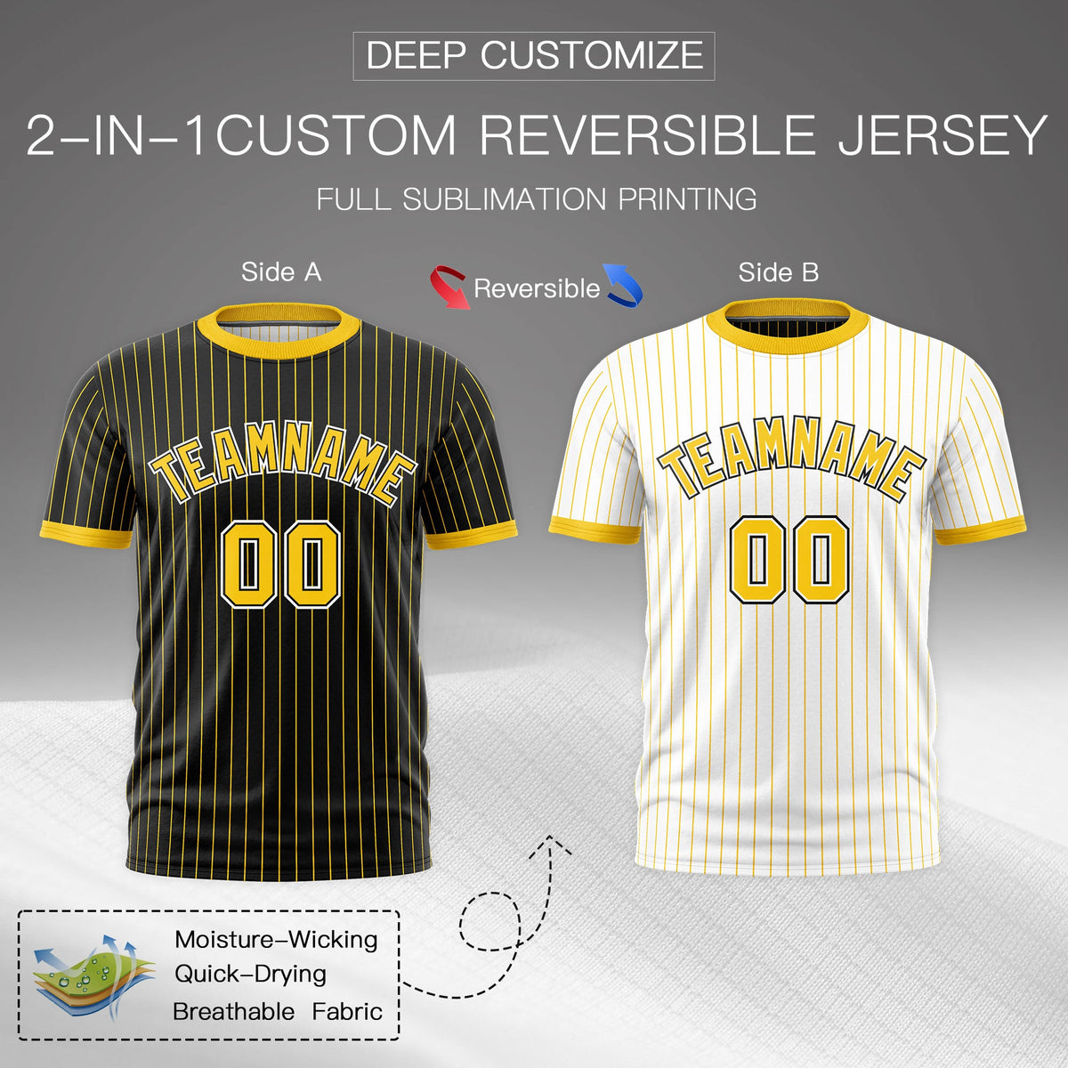 Custom Gold Black White Reversible Stripe Fashion T-shirt| KXKSHOP