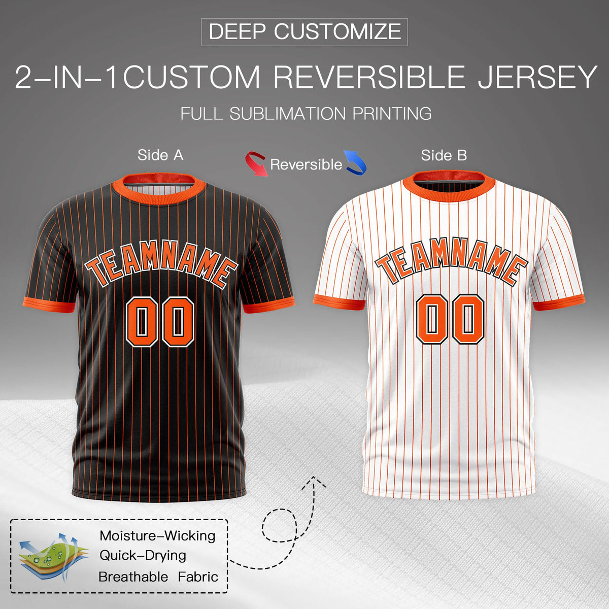 Custom Orange Black White Reversible Stripe Fashion T-shirt| KXKSHOP