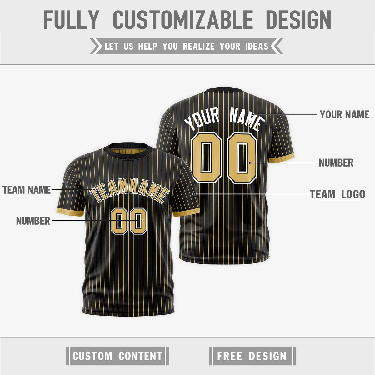 Custom Old Gold Black White Reversible Stripe Fashion T-shirt| KXKSHOP