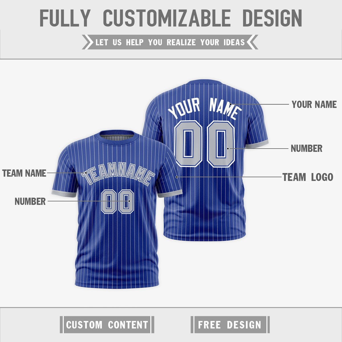 Custom Silver Royal Blue White Reversible Stripe Fashion T-shirt| KXKSHOP