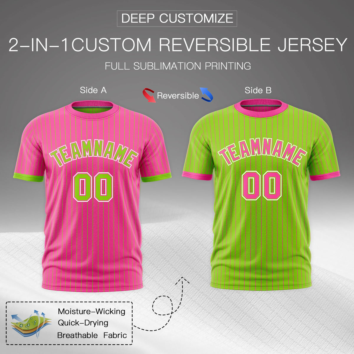 Custom Neon Green Pink White Reversible Stripe Fashion T-shirt| KXKSHOP