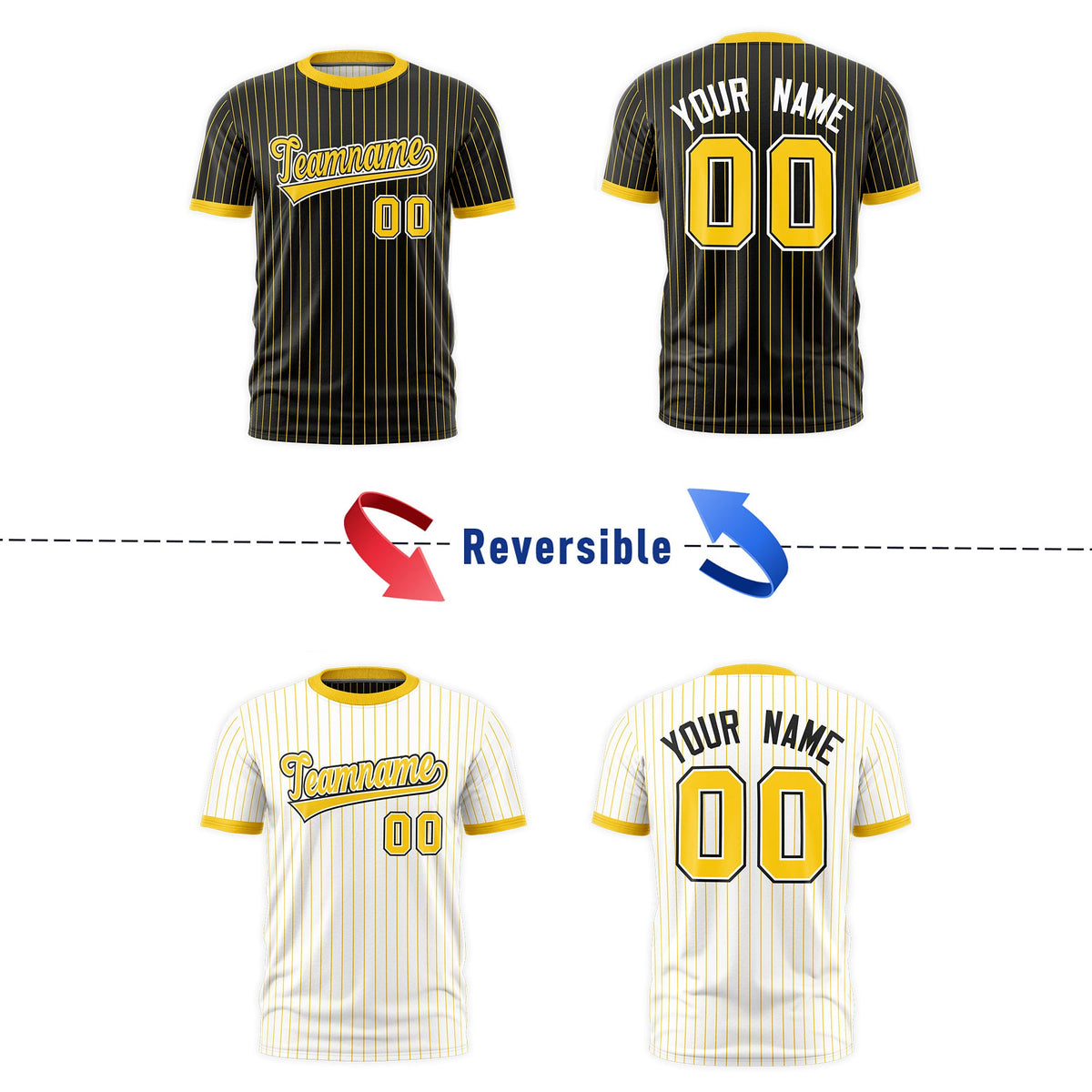 Custom Gold Black White Reversible Stripe Fashion T-shirt| KXKSHOP