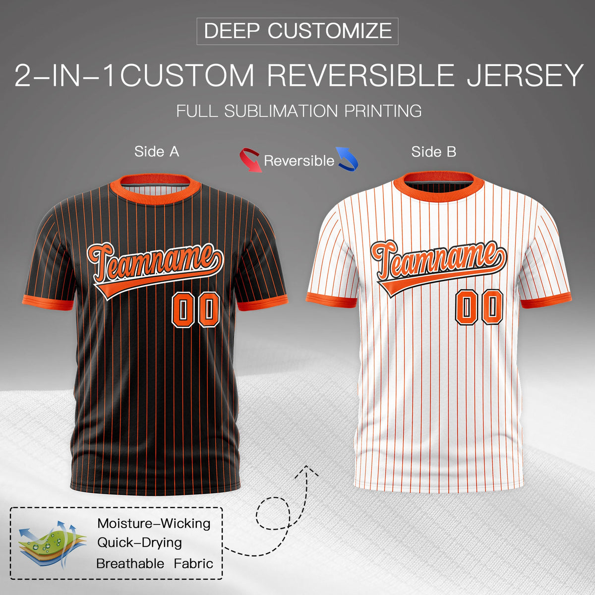 Custom Orange Black White Reversible Stripe Fashion T-shirt| KXKSHOP