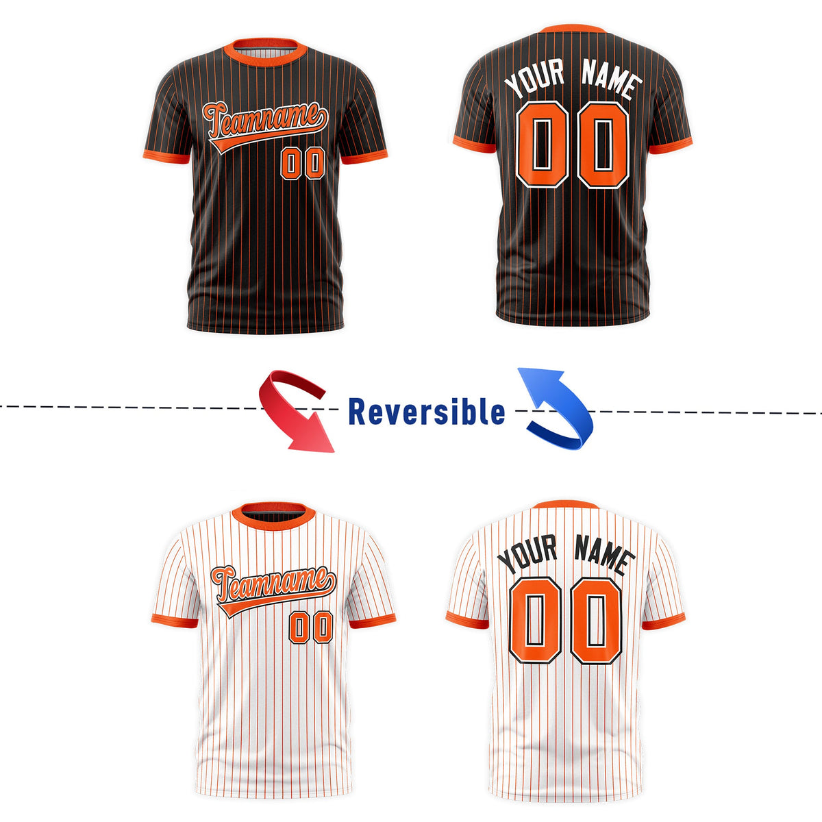 Custom Orange Black White Reversible Stripe Fashion T-shirt| KXKSHOP