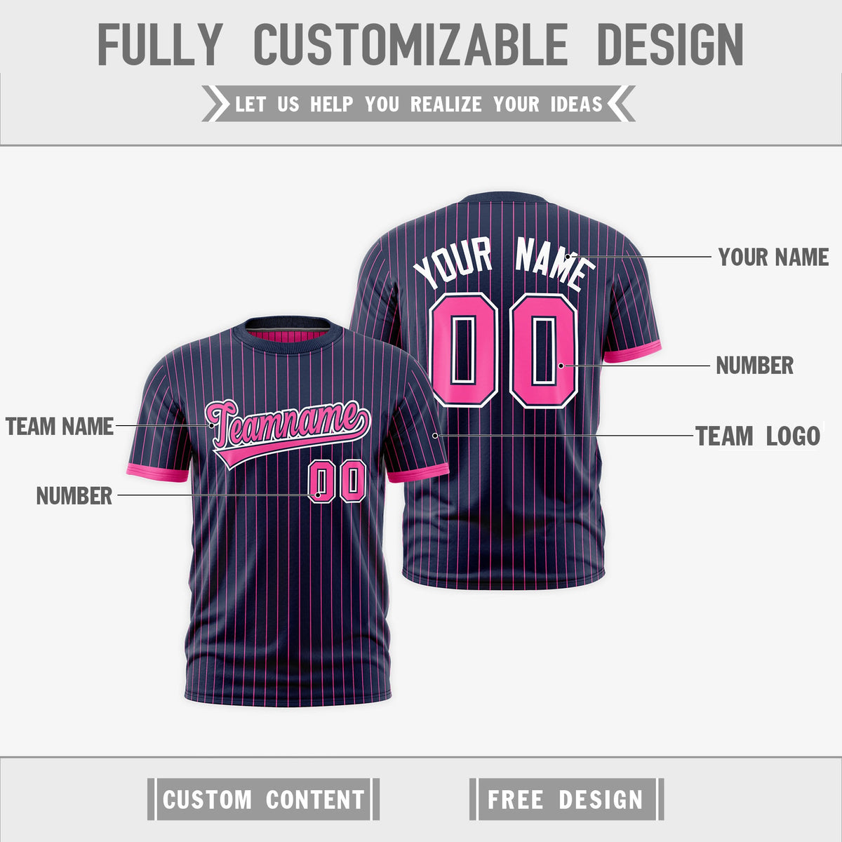 Custom Pink Navy White Reversible Stripe Fashion T-shirt| KXKSHOP