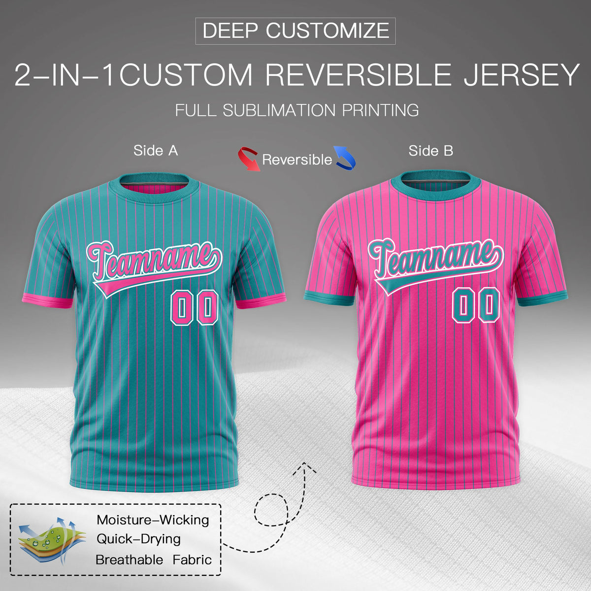 Custom Pink Aqua White Reversible Stripe Fashion T-shirt| KXKSHOP