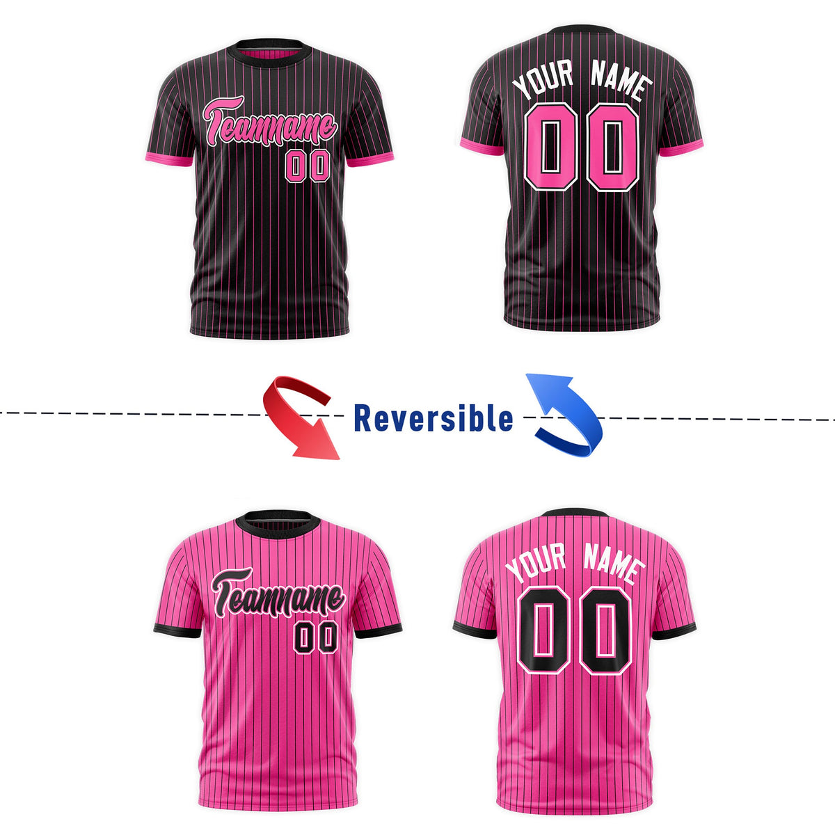 Custom Pink Black White Reversible Stripe Fashion T-shirt| KXKSHOP