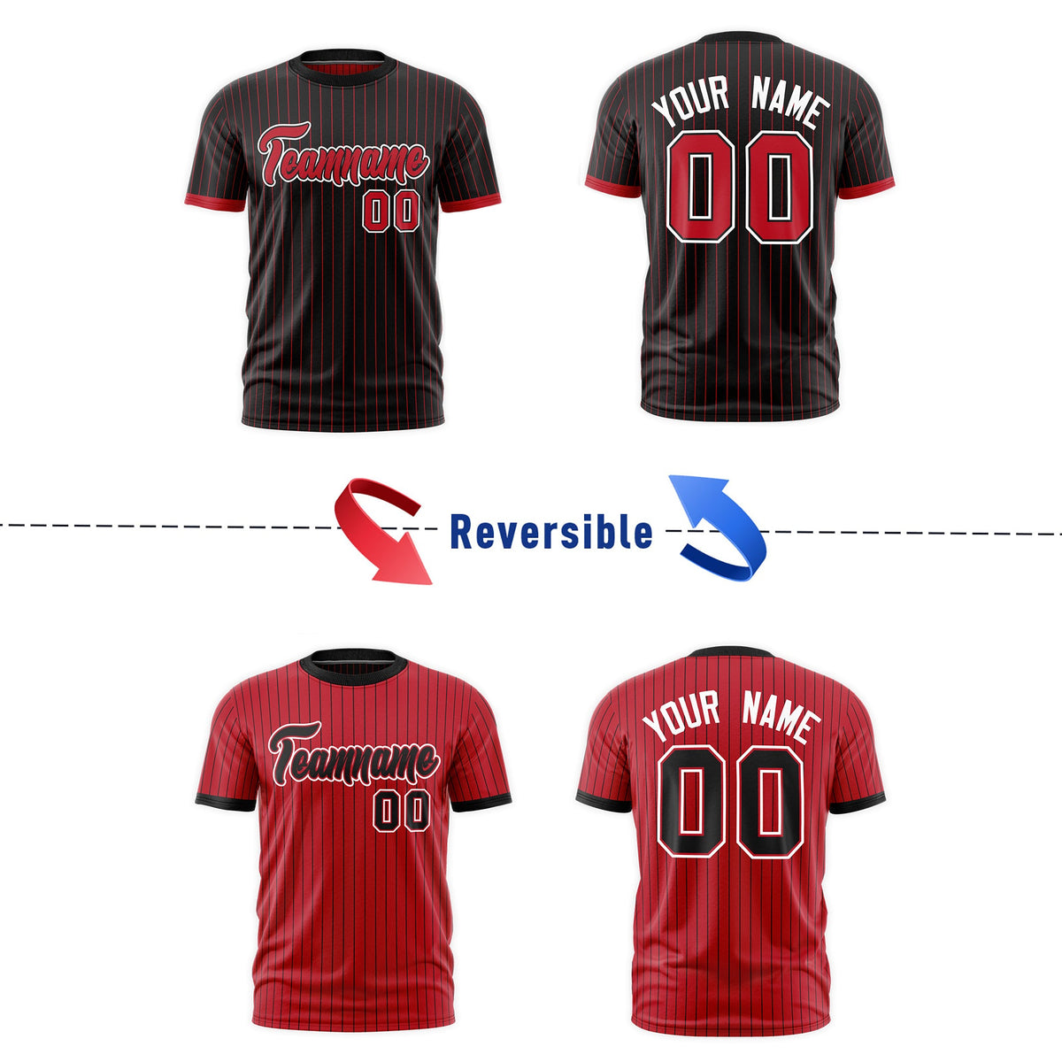 Custom Red Black White Reversible Stripe Fashion T-shirt| KXKSHOP