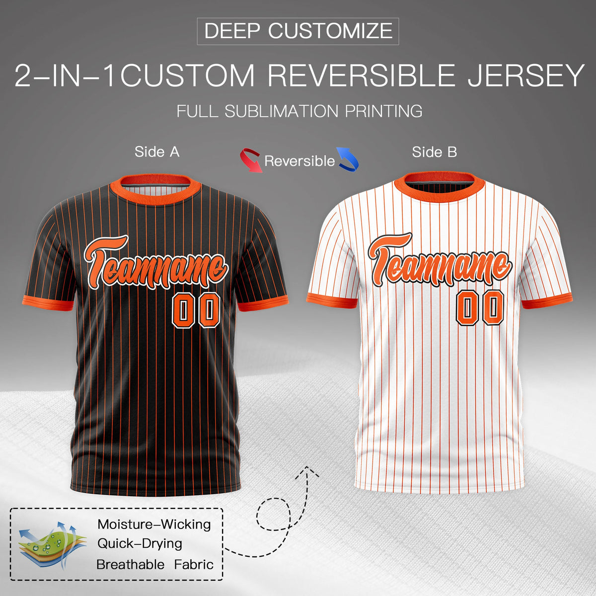 Custom Orange Black White Reversible Stripe Fashion T-shirt| KXKSHOP