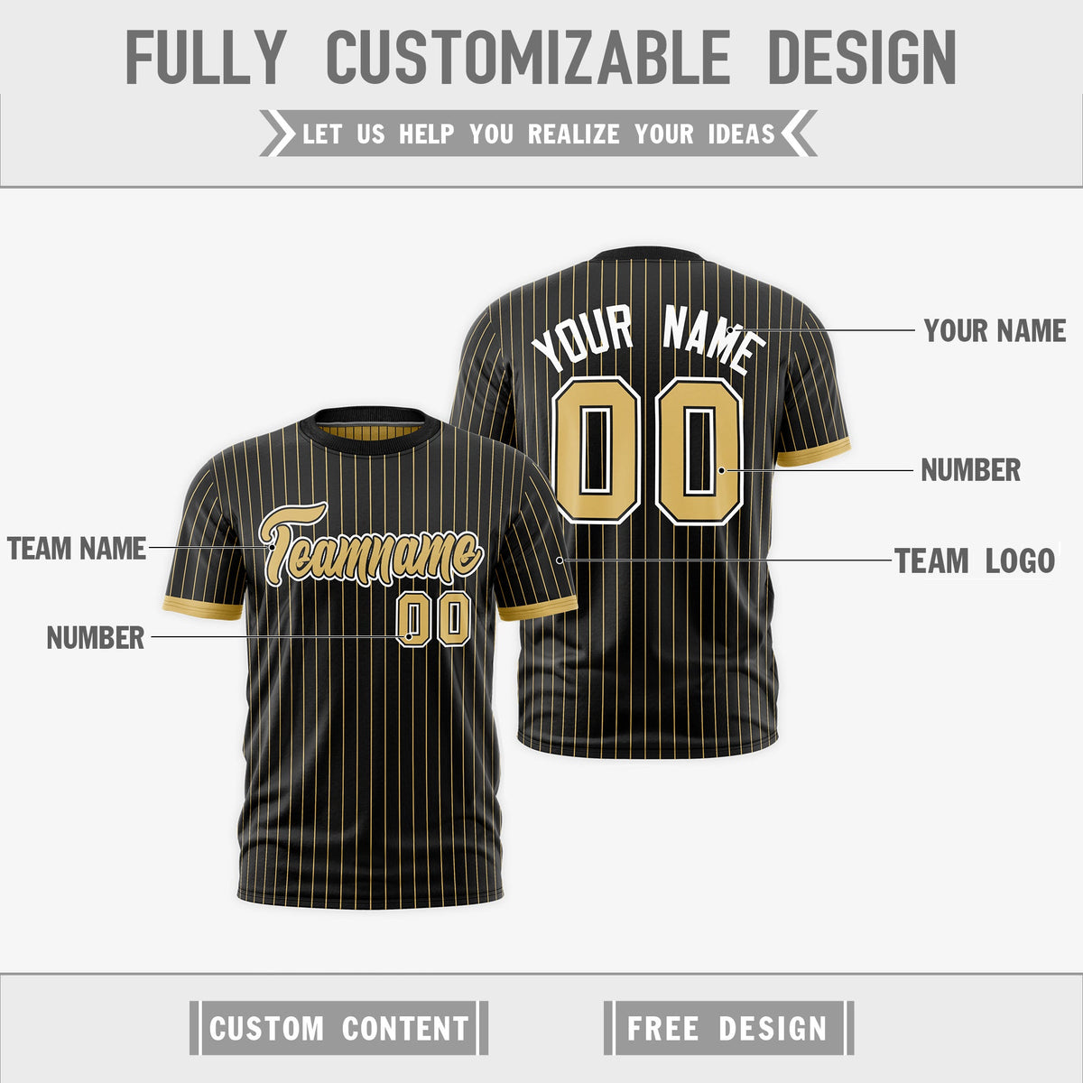Custom Old Gold Black White Reversible Stripe Fashion T-shirt| KXKSHOP