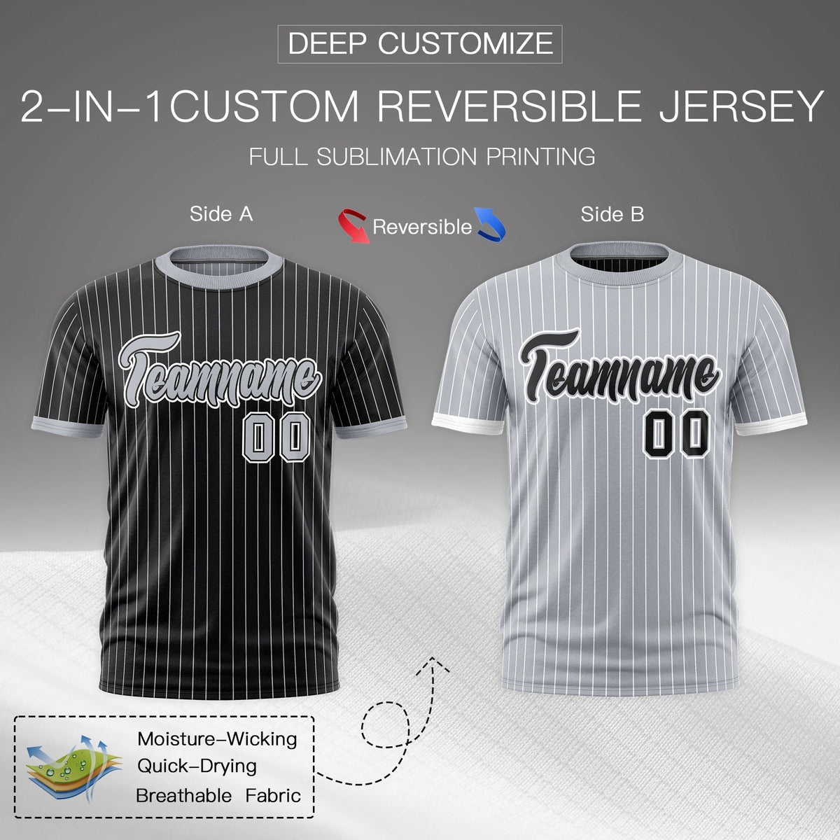 Custom Silver Black White Reversible Stripe Fashion T-shirt| KXKSHOP