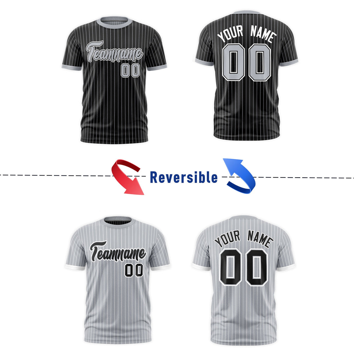 Custom Silver Black White Reversible Stripe Fashion T-shirt| KXKSHOP