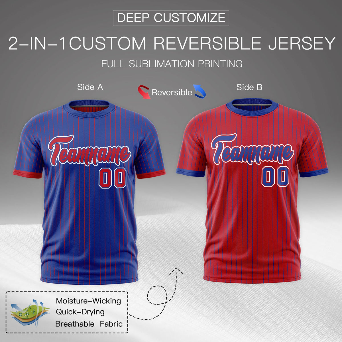 Custom Red Royal Blue White Reversible Stripe Fashion T-shirt| KXKSHOP