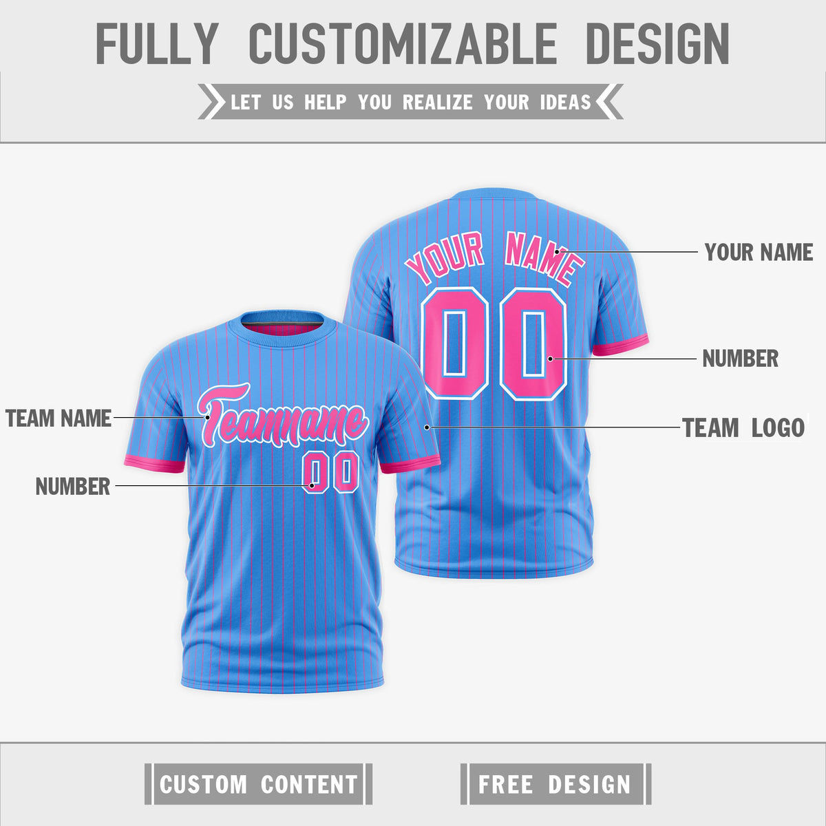 Custom Pink Powder Blue White Reversible Stripe Fashion T-shirt| KXKSHOP