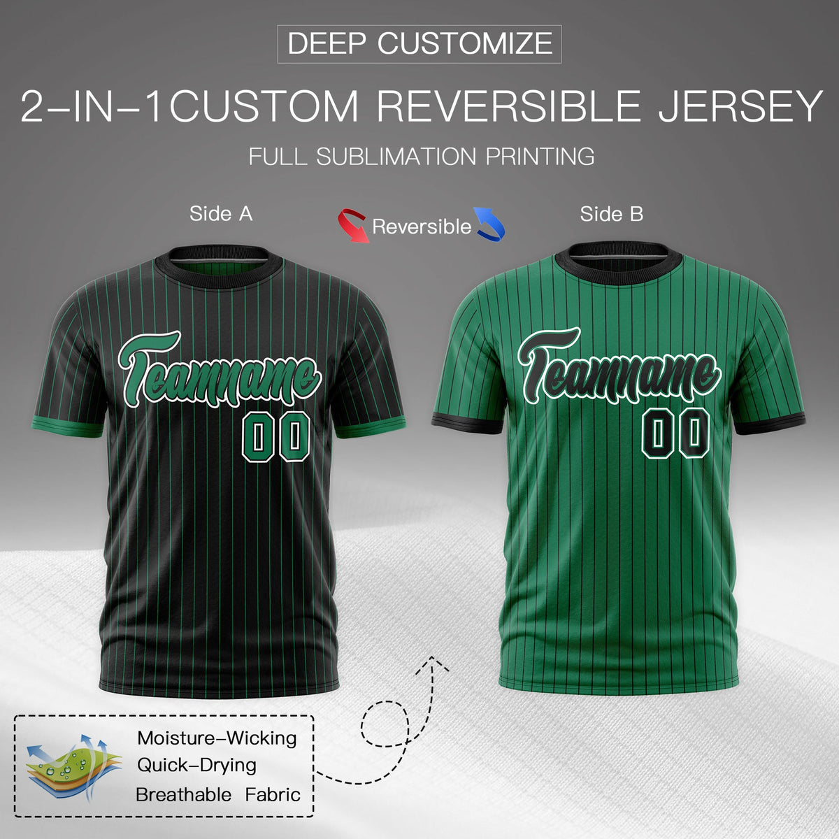Custom Kelly Green Black White Reversible Stripe Fashion T-shirt| KXKSHOP