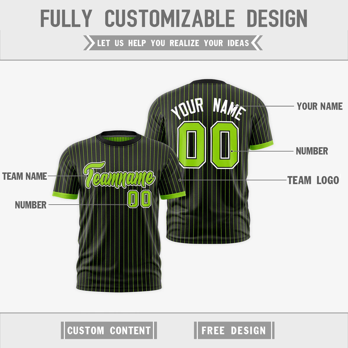 Custom Neon Green Black White Reversible Stripe Fashion T-shirt| KXKSHOP