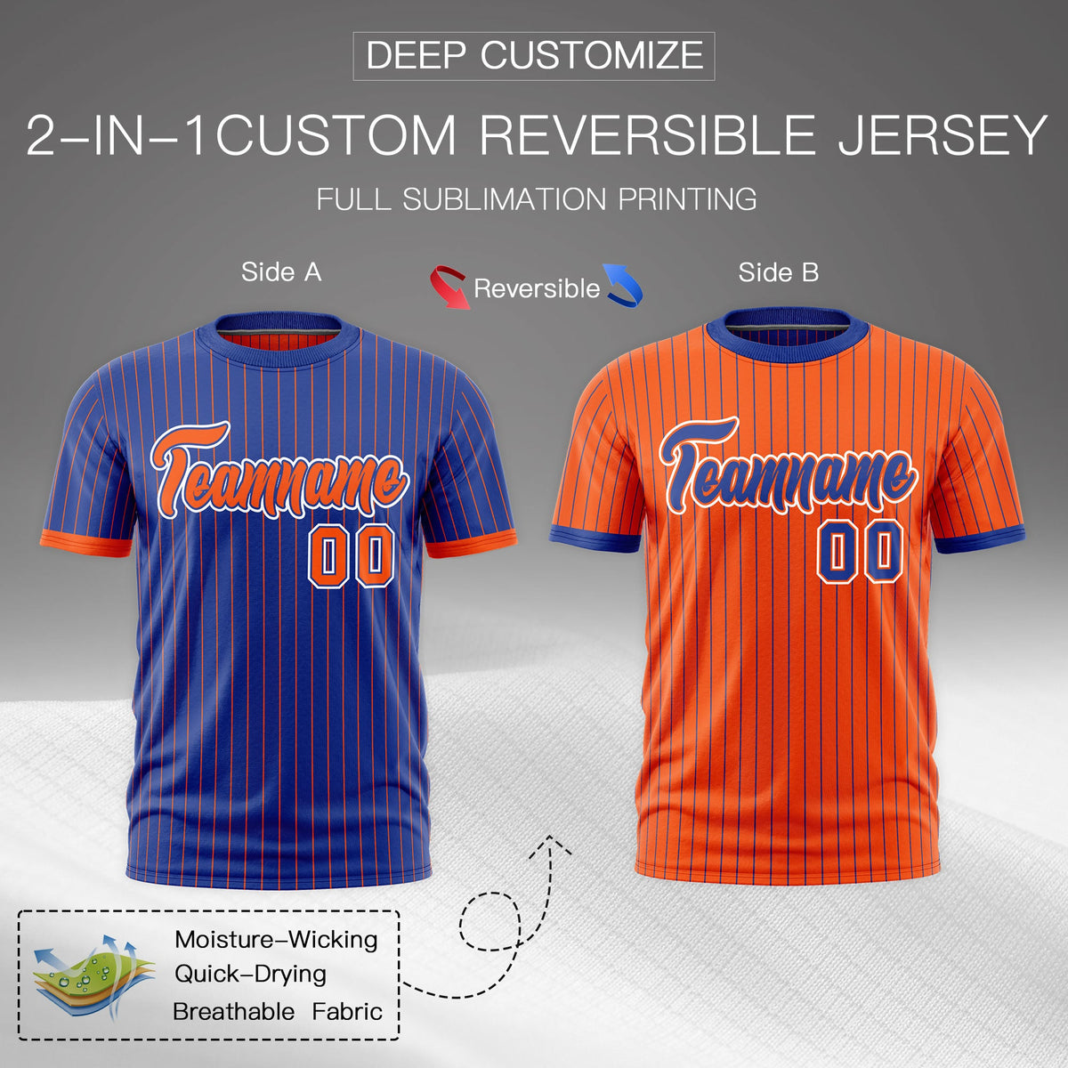 Custom Orange Royal Blue White Reversible Stripe Fashion T-shirt| KXKSHOP