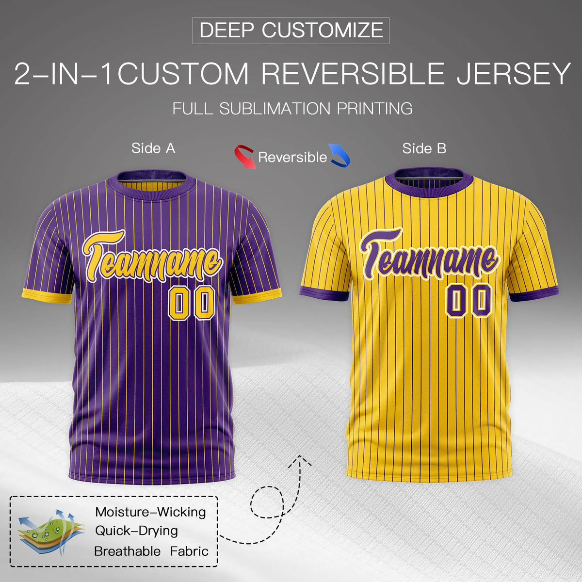 Custom Gold Purple White Reversible Stripe Fashion T-shirt| KXKSHOP