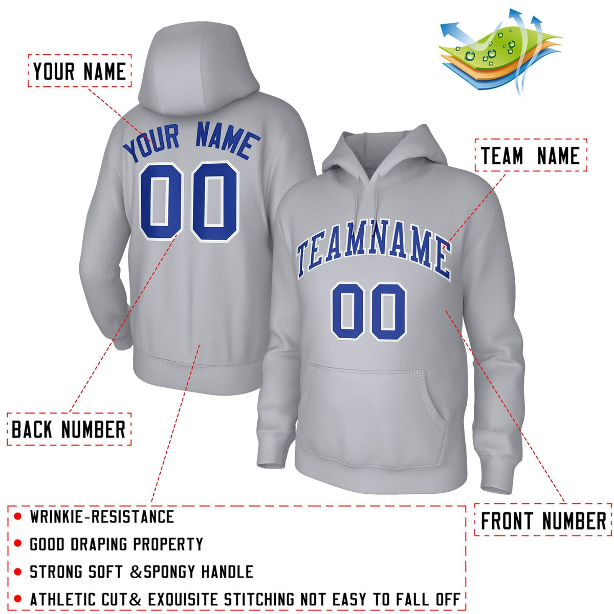 Custom Classic Style Hoodie Fashion Grey Athletic Pullover Sweatshirt