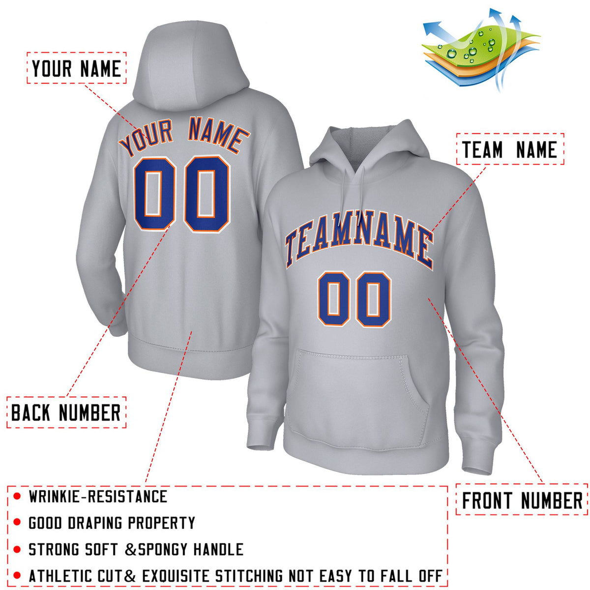 Custom Classic Style Hoodie Fashion Athletic Pullover Sports Gray Sweatshirt