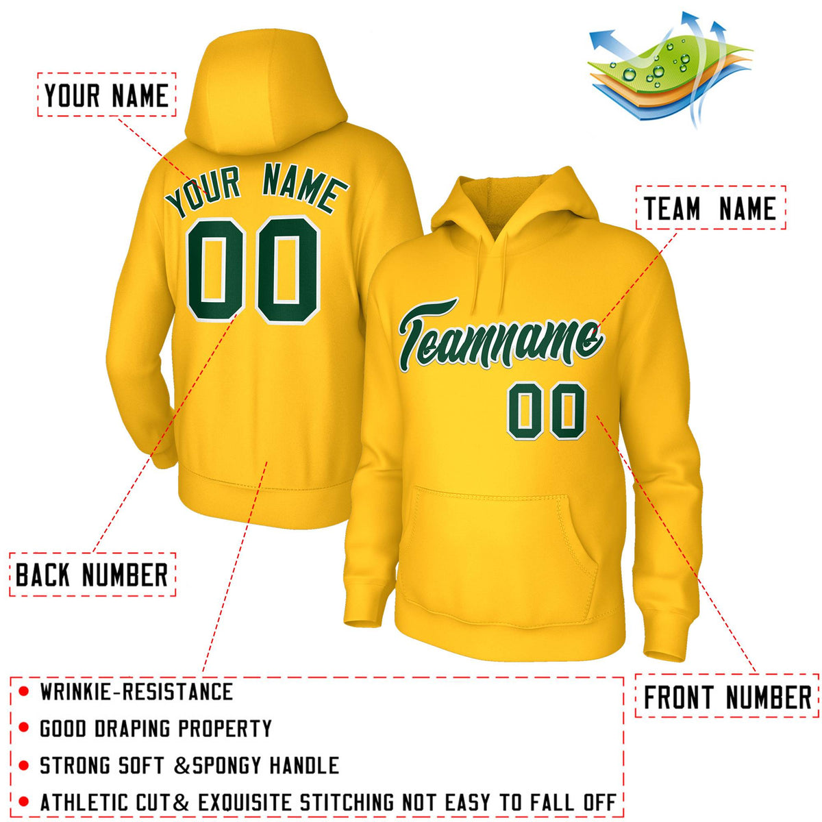 Custom Stitched Yellow Green-White Classic Style Sweatshirt Pullover Hoodie