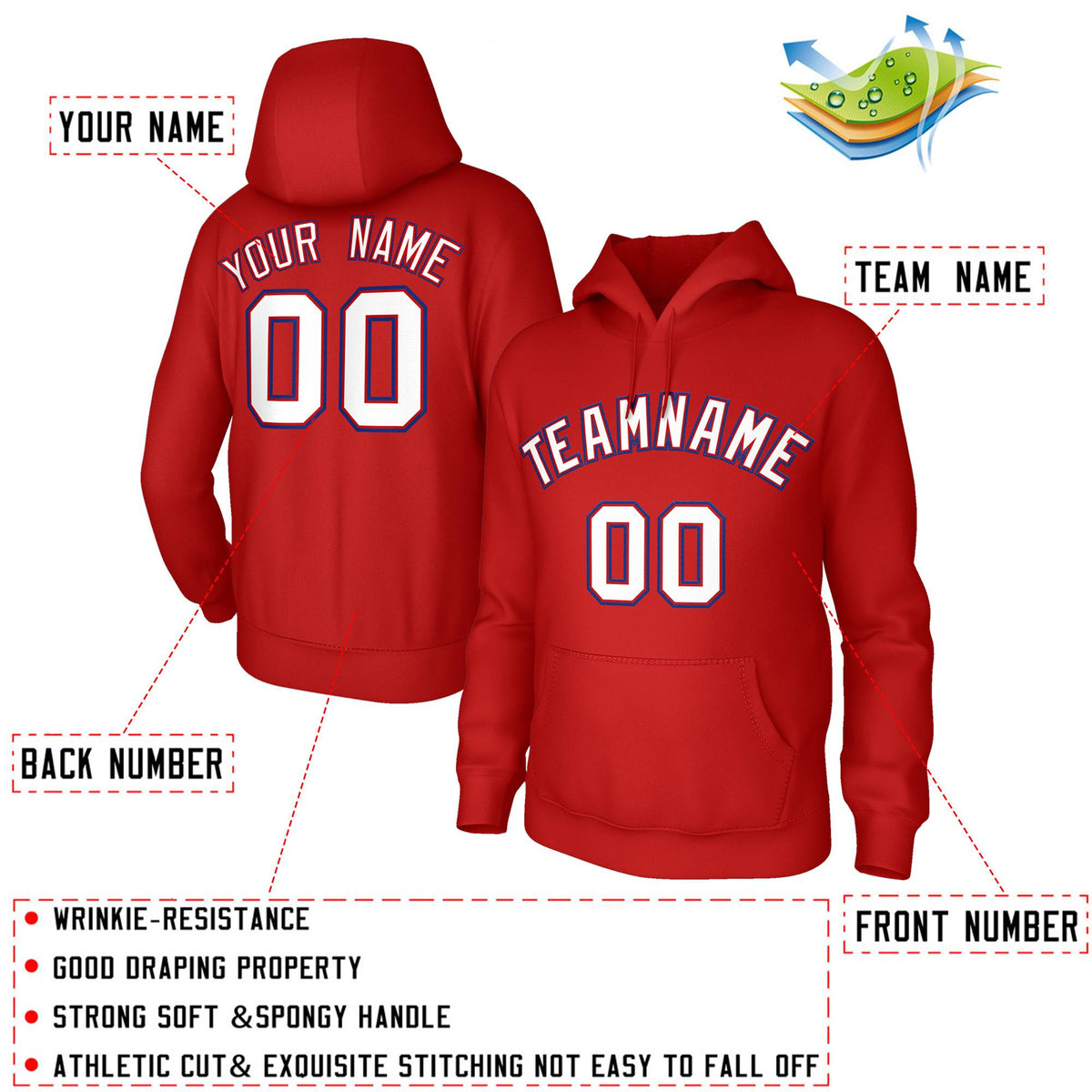 Custom Stitched Red White-Royal Classic Style Sweatshirt Pullover Hoodie