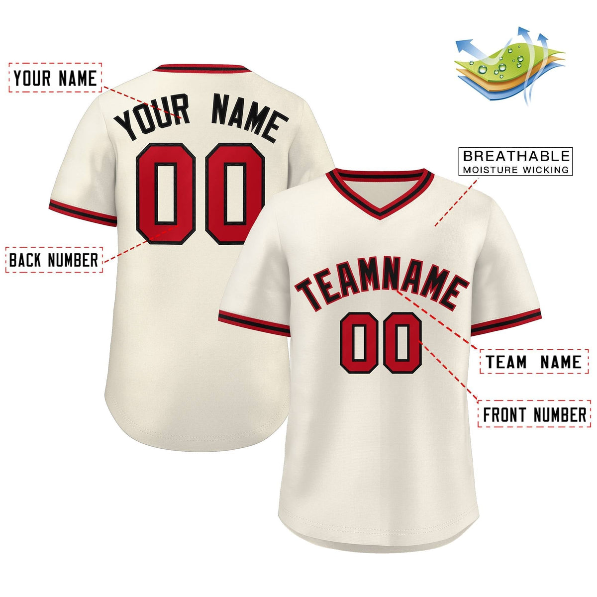 Custom Cream Red-Black Classic Style Outdoor Authentic Pullover Baseball Jersey