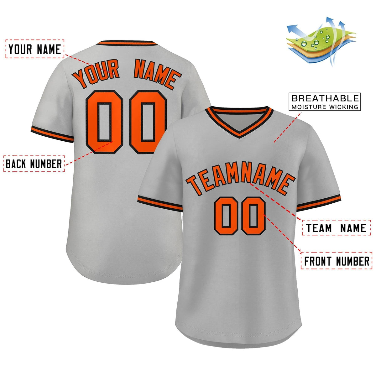 Custom Gray Orange Classic Style Outdoor Authentic Pullover Baseball Jersey