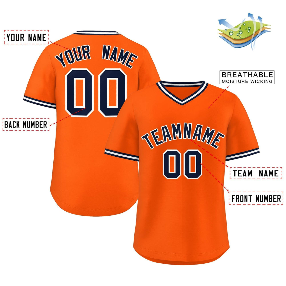 Custom Orange Navy Classic Style Outdoor Authentic Pullover Baseball Jersey