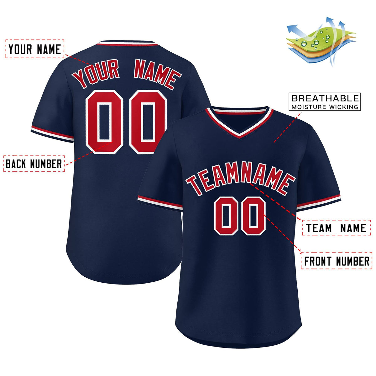 Custom Navy Red Classic Style Outdoor Authentic Pullover Baseball Jersey