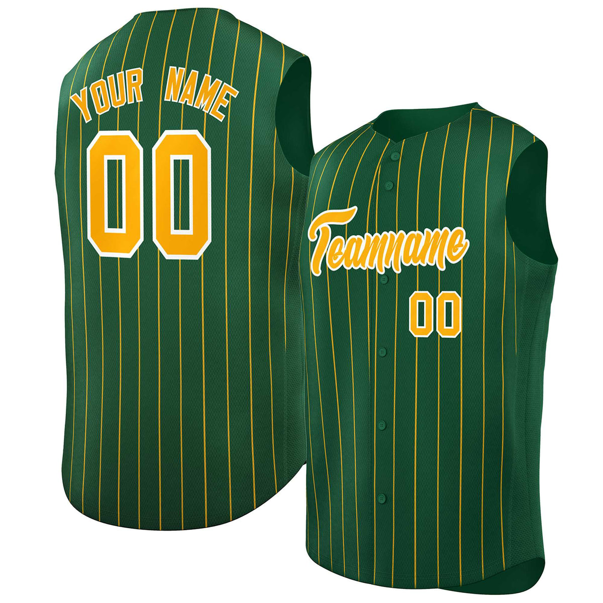 Custom Green Yellow-White Sleeveless Stripe Fashion Baseball Jersey