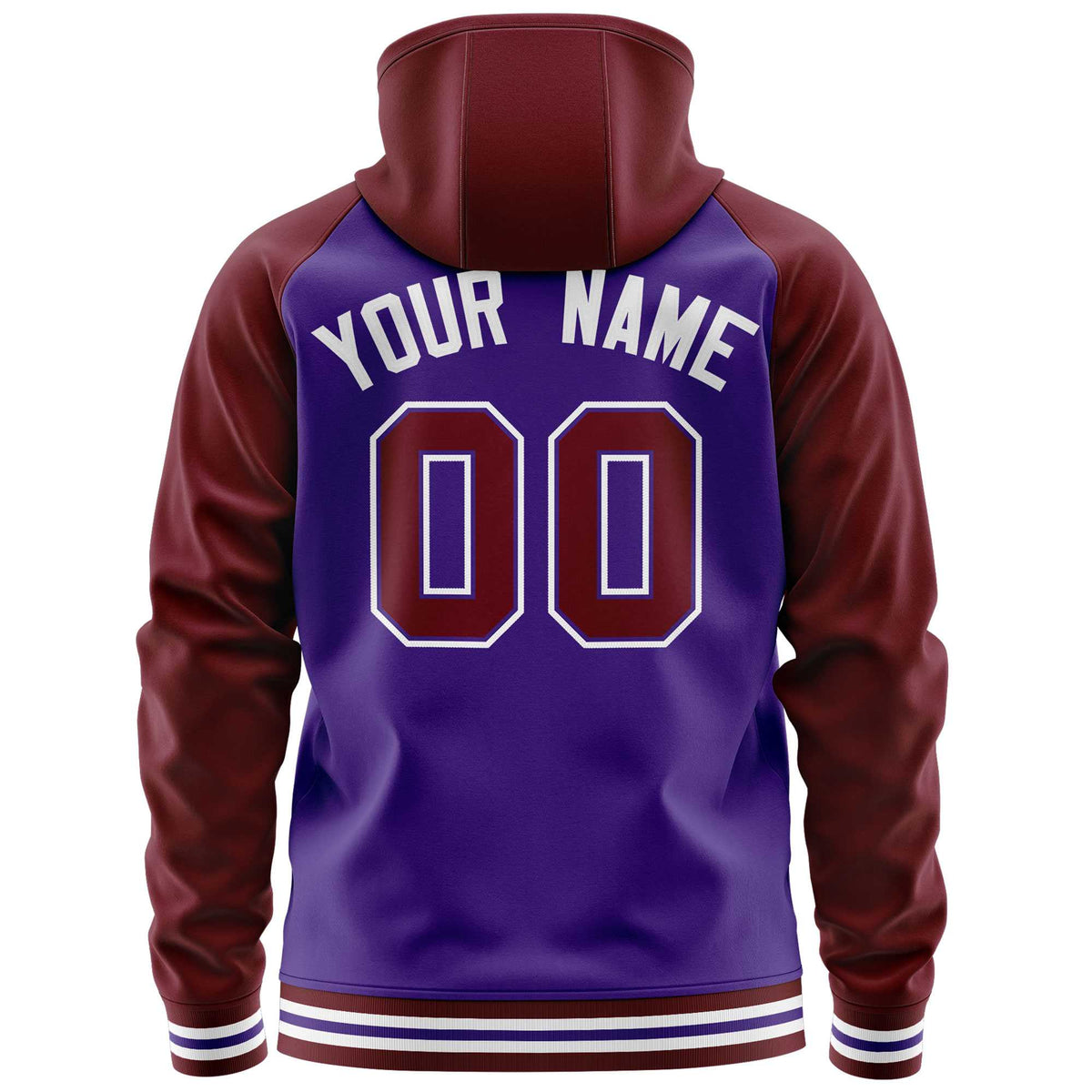 Custom Stitched Purple Crimson Raglan Sleeves Sports Full-Zip Sweatshirt Hoodie