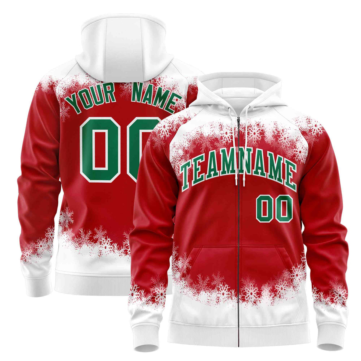 Custom Red White Christmas Graffiti Pattern Athletic Full-Zip Hoodie