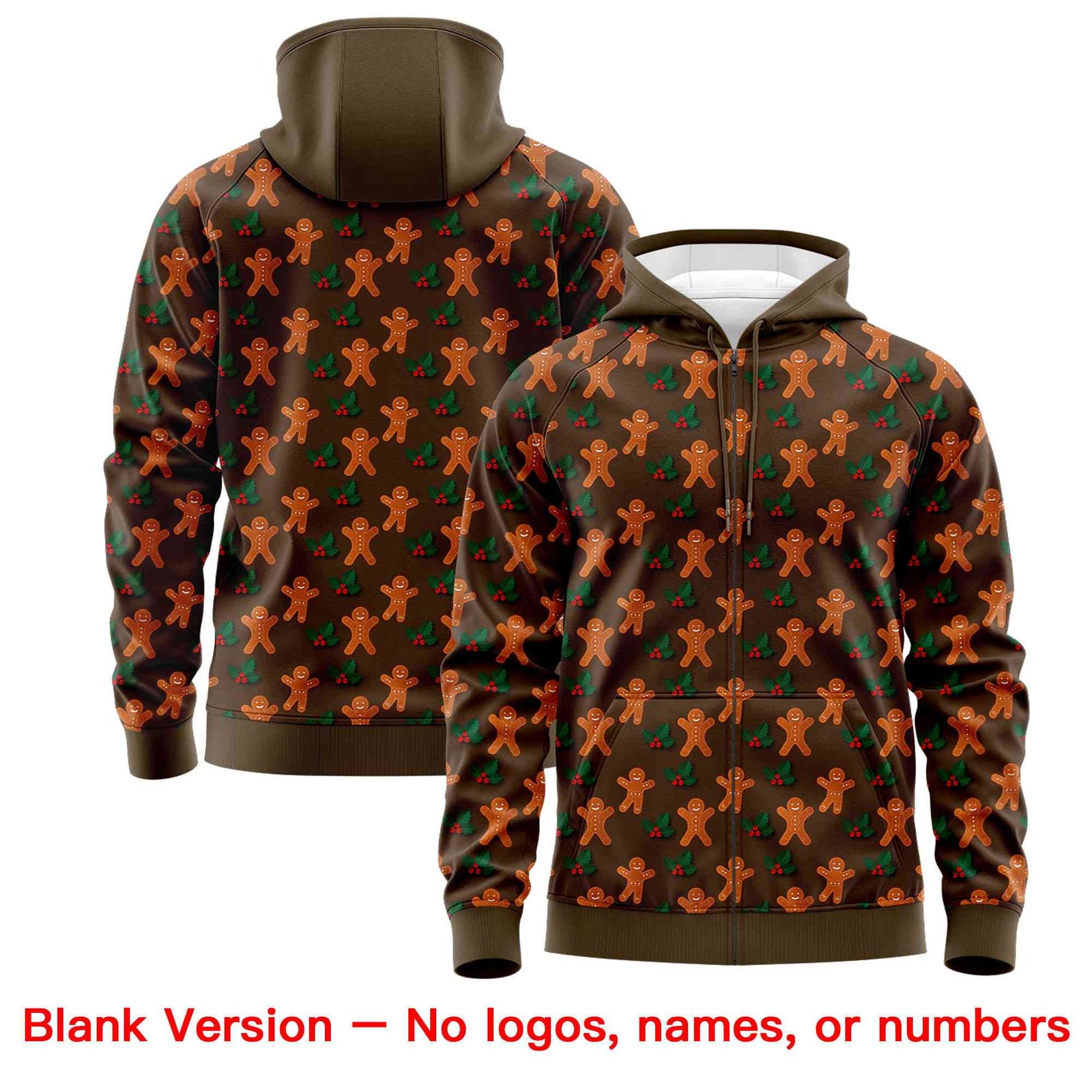 Custom Light Brown Kelly Green Christmas Graffiti Pattern Athletic Full-Zip Hoodie