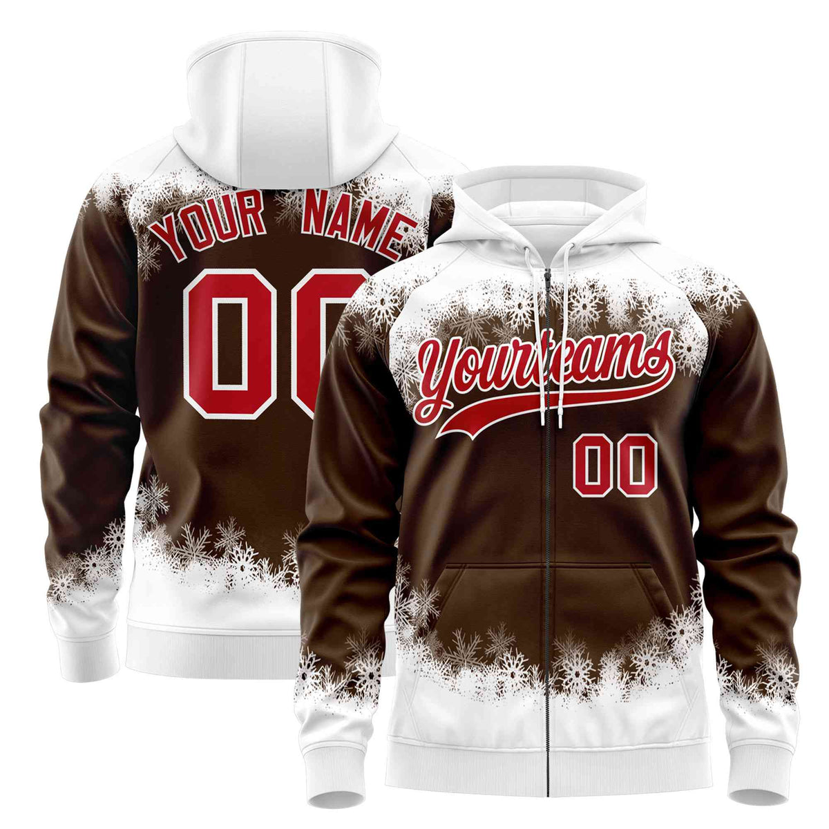 Custom Light Brown White Christmas Graffiti Pattern Athletic Full-Zip Hoodie