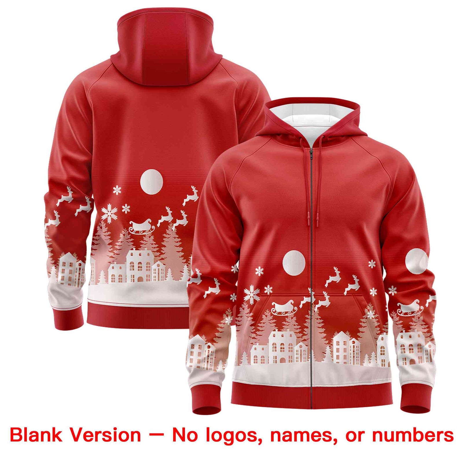 Custom Red Kelly Green Christmas Graffiti Pattern Athletic Full-Zip Hoodie