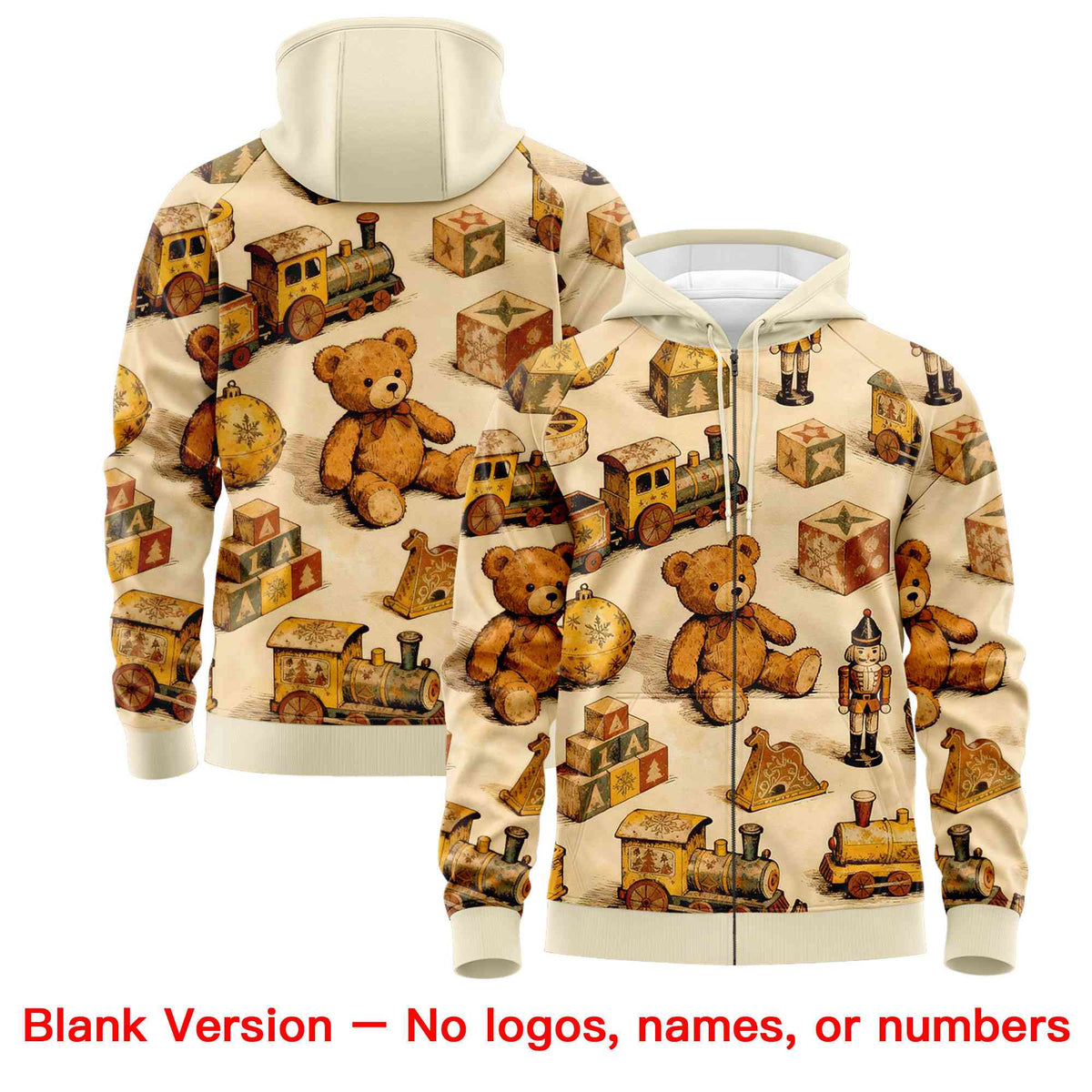 Custom Cream Light Brown Christmas Graffiti Pattern Athletic Full-Zip Hoodie| KXKSHOP