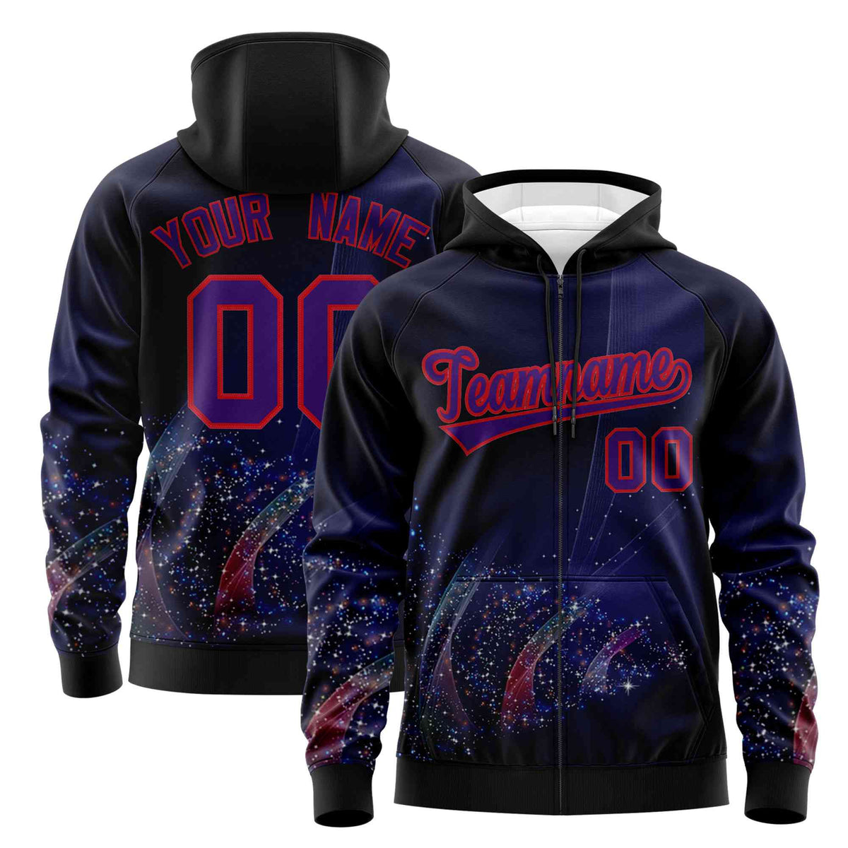 Custom Black Red Christmas Graffiti Pattern Athletic Full-Zip Hoodie| KXKSHOP