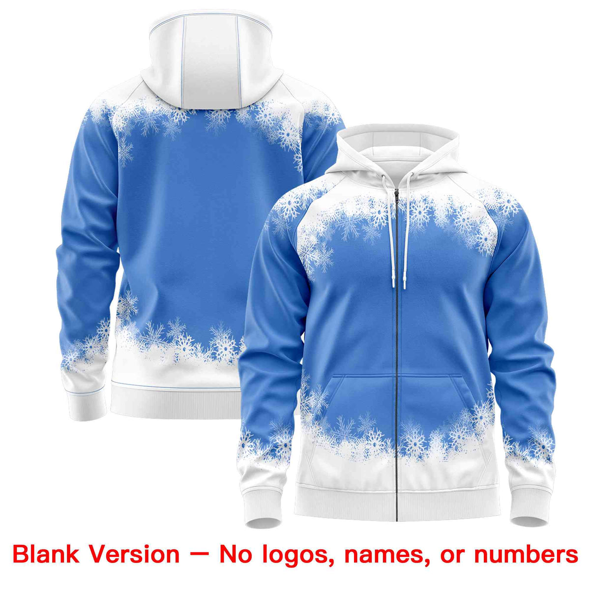 Custom Powder Blue White Christmas Graffiti Pattern Athletic Full-Zip Hoodie| KXKSHOP